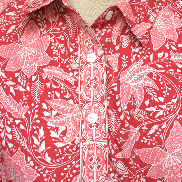 Orvis Pink Floral 3/4 Sleeve Button Down Shirt 18 - Picture 2 of 5